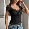 Letní Nový Styl Pulovr Tričko, Krajkové Patchwork, Sexy Obepínací Top, Čistě Žhavé Dívčí Tričko