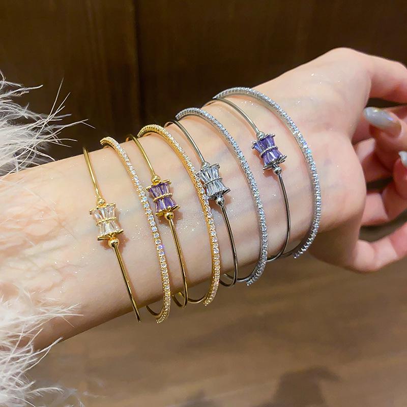 Korean Zircon Round Open Bangle - Elegant and Versatile Women's Jewelry
