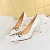 Red White Metal Buckle Wedding Shoes Women  New Patent Leather Shallow High Heels Pumps Fashion Pointy Toe Party Shoes Woman