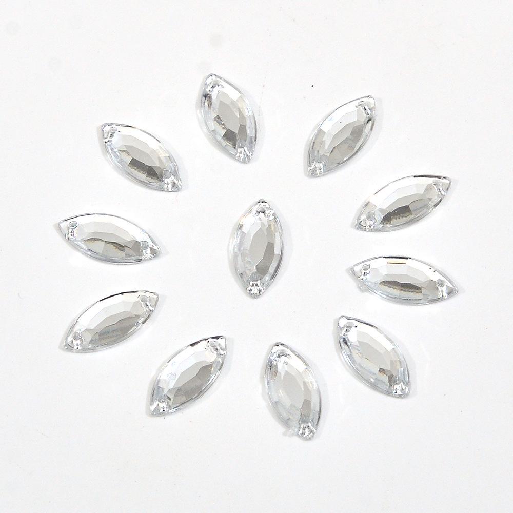 

Taiwan Acrylic Flat Bottom Marquise Double-Hole Hand-Sewn Rhinestones for Clothing, Hats, and Shoes Decoration. 12x25mm (500 pcs/bag) білий