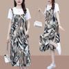 Two Piece Set Casual Loose Matching Sets Summer O-Neck Short Sleeve Women's Clothing Printed Stylish Shirring Midi Dress Sets