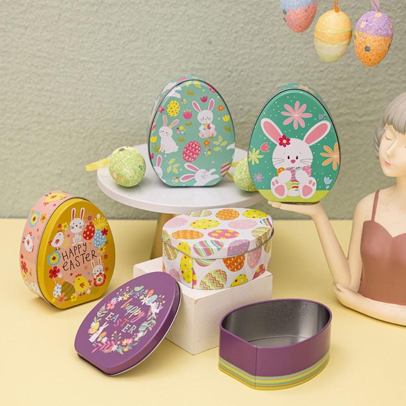 Iron Box Easter Candy Box Tinplated Eggshells Pattern Container for Party Organizing and Displaying