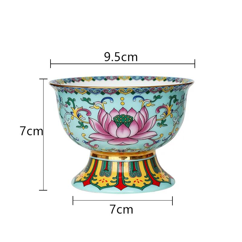 Chinesische Keramik Hohe Schale Buddha Hall Ornamente Heimkreativität Snack Aufbewahrungsschale Traditionelle Buddhistische Anbetungsartikel
