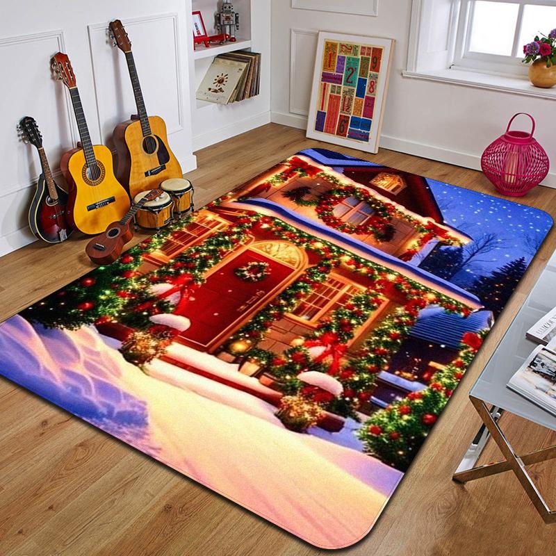 C-Weihnachten Bedruckter Teppich Eingang Fußmatte Wohnzimmer Schlafzimmer Badezimmer Rutschfester Teppich Heimdekorative Fußmatte Neujahrsgeschenk