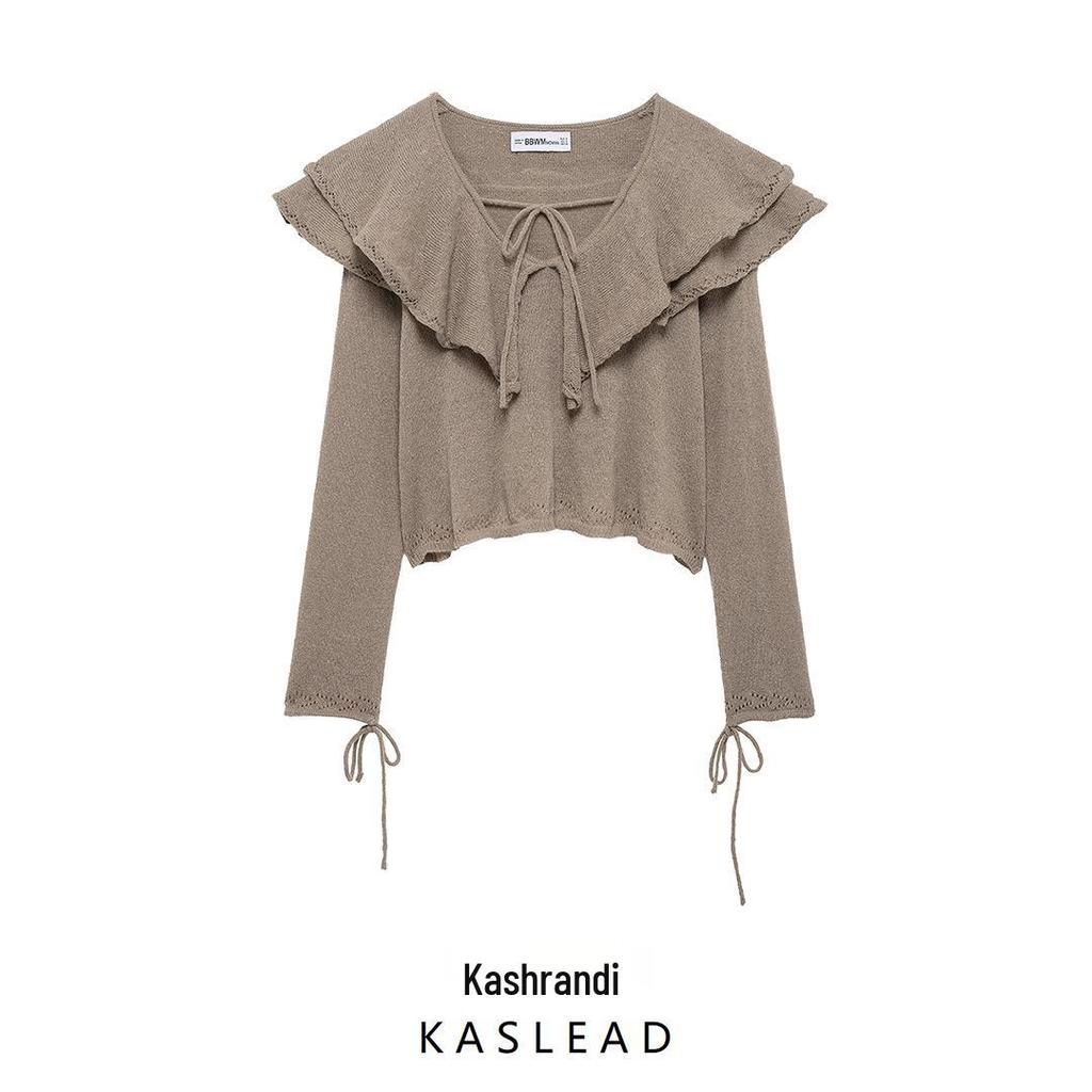 2025 Spring Women's European & American Style Layered V-Neck Long Sleeve Knitted Top