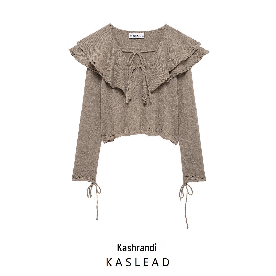 

2025 Spring Women s European & American Style Layered V-Neck Long Sleeve Knitted Top Large