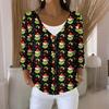 Women's Fashion Casual Knit Sweater Button-Up Christmas Print Cardigan Jacket