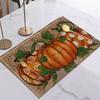 Halloween Fall Autumn Linen Placemat Table Coffee Mat Orange Brown Gnome Pumpkin Maple Leaf Plaid Harvest Happy Decorative