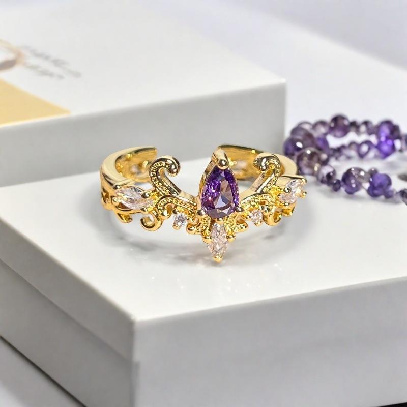 Sweet Pink Zircon Water Drop Star Opening Ring Small Fresh Light Luxury High Sense Simple Niche Ring