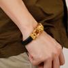 Punk Goth Lion Head Men's Bracelets & Bangles Braided Genuine Leather Man Bracelet Gold Color Stainless Steel Bike Chain Jewelry