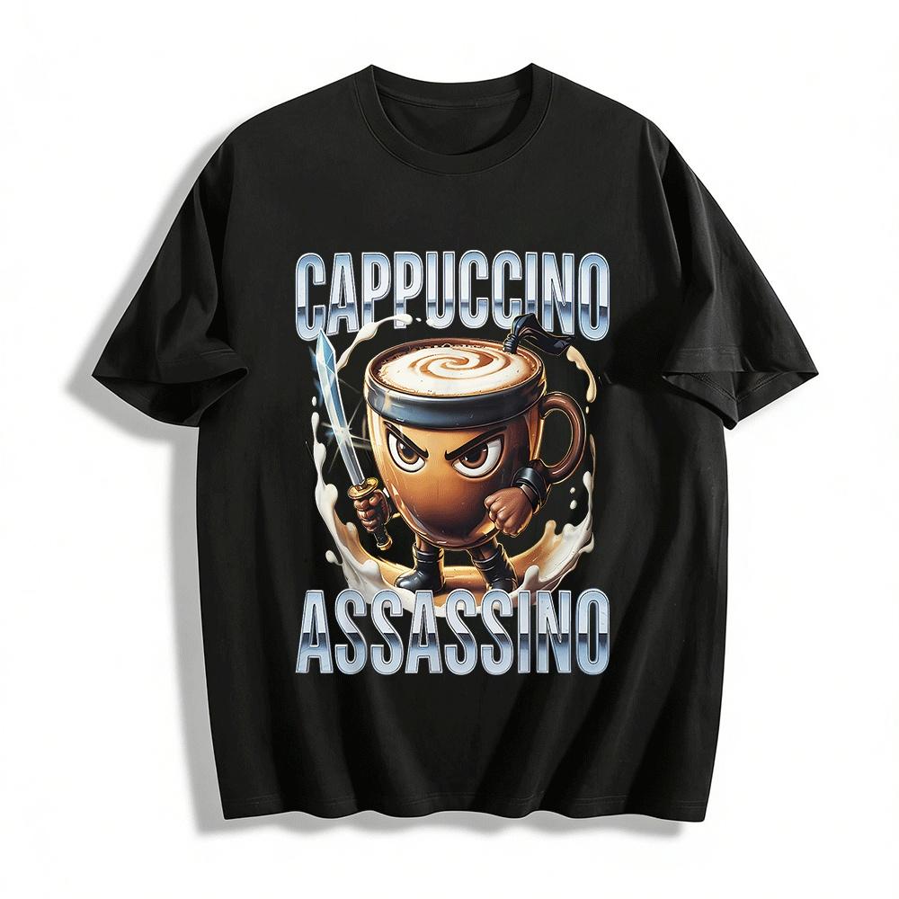 

Cappuccino Assassino Funny Graphic Casual Tee Shirt Pure cotton T-shirt XXS