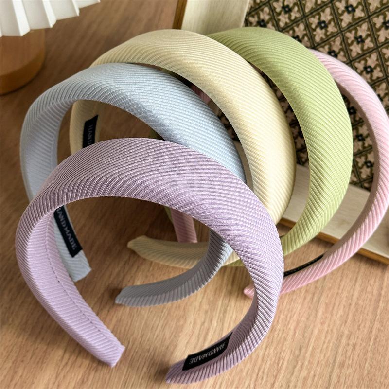 Embossed Diagonal Texture Headband Sweet Macaron Color Hair Hoop Wide Thick Spongy Hairband For Elegant Women Daily Styling