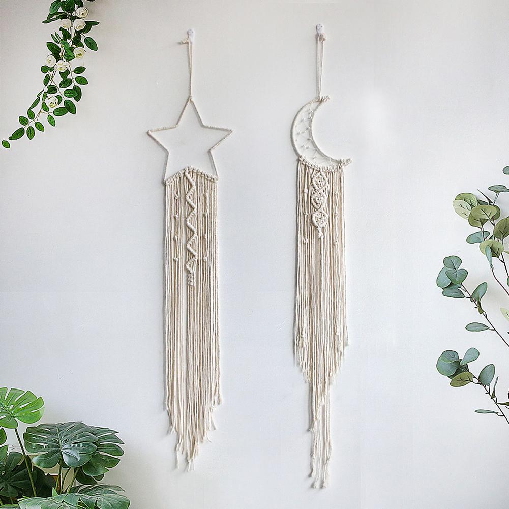 2pcs Macrame Wall Hanging Star Moon Dream Catcher Tapestry Bohemian Home Decor For Children s Room Home Wedding Ornament Craft Gift