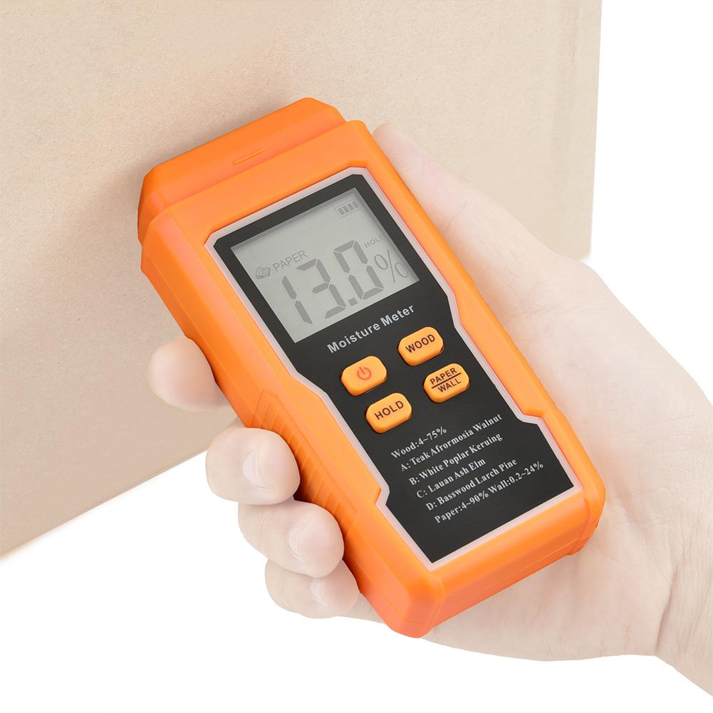 Two Pins Timber Damp Detector with Temperature Display Digital Tree Moisture Tester Moisture Reader for Lumber Concrete Building