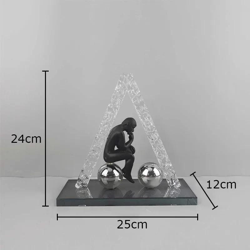 Скульптура персонажа-мыслителя Абстрактные поделки Настольное украшение Треугольная рамка Фигурки Статуэтка Эстетичный декор для комнаты