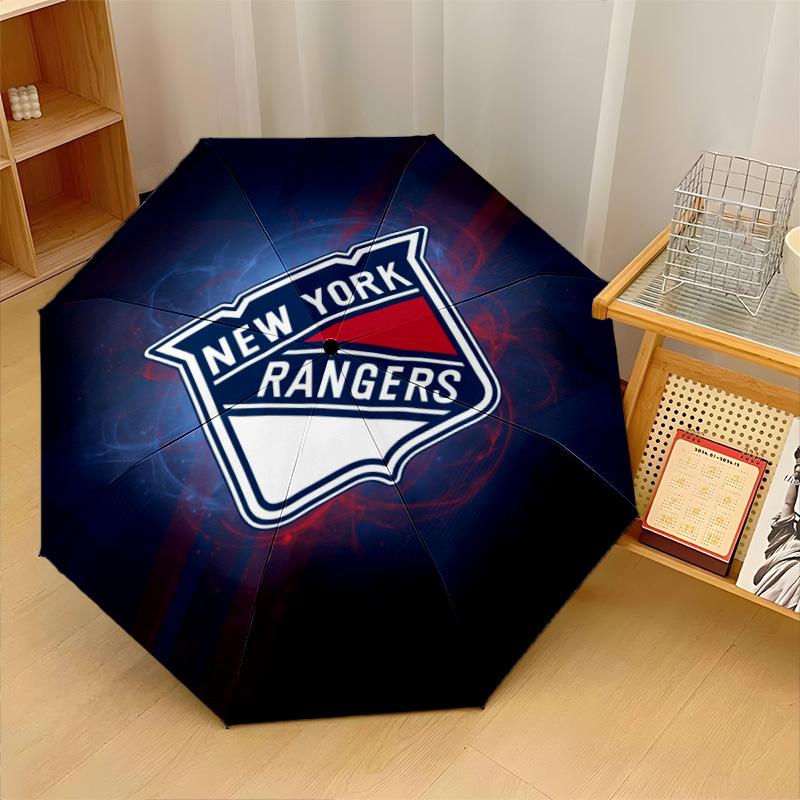 New York Rangers Print Auto 8?Ribs Folding Umbrella Wind Resistant Lightweight Automatic Umbrella For Daily Travel