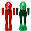 Girl Jazz Latin Cheerleading Dancewear Christmas Costume New Year Holiday Party Performance Suit Sequins Jumpsuit with Arm Sleeve
