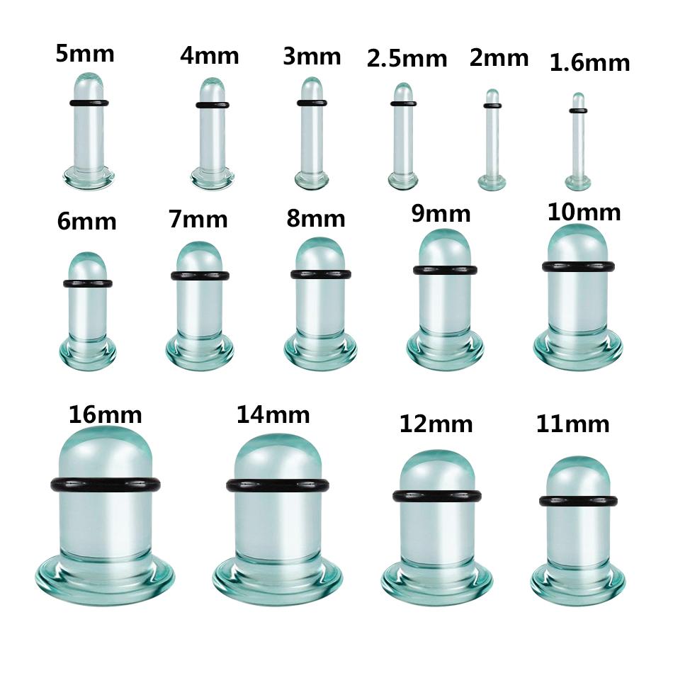 2pcs Glass Ear Gauges Stretching Kit Short Taper Expander 1.6-16mm Stretching Plugs with Rubber Rings Ear Piercing Jewelry 16mm