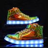 New Luminous Shoes High-top Men's Casual Shoes Children's Trendy Shoes Fashion Mirror Dazzling Lights Shoes Velcro Classmates