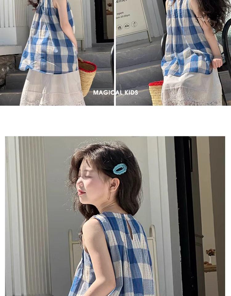 Stylish Plaid Stripe Vest & Lace Hem Top Two-Piece Set for Girls - Summer 2026 Collection