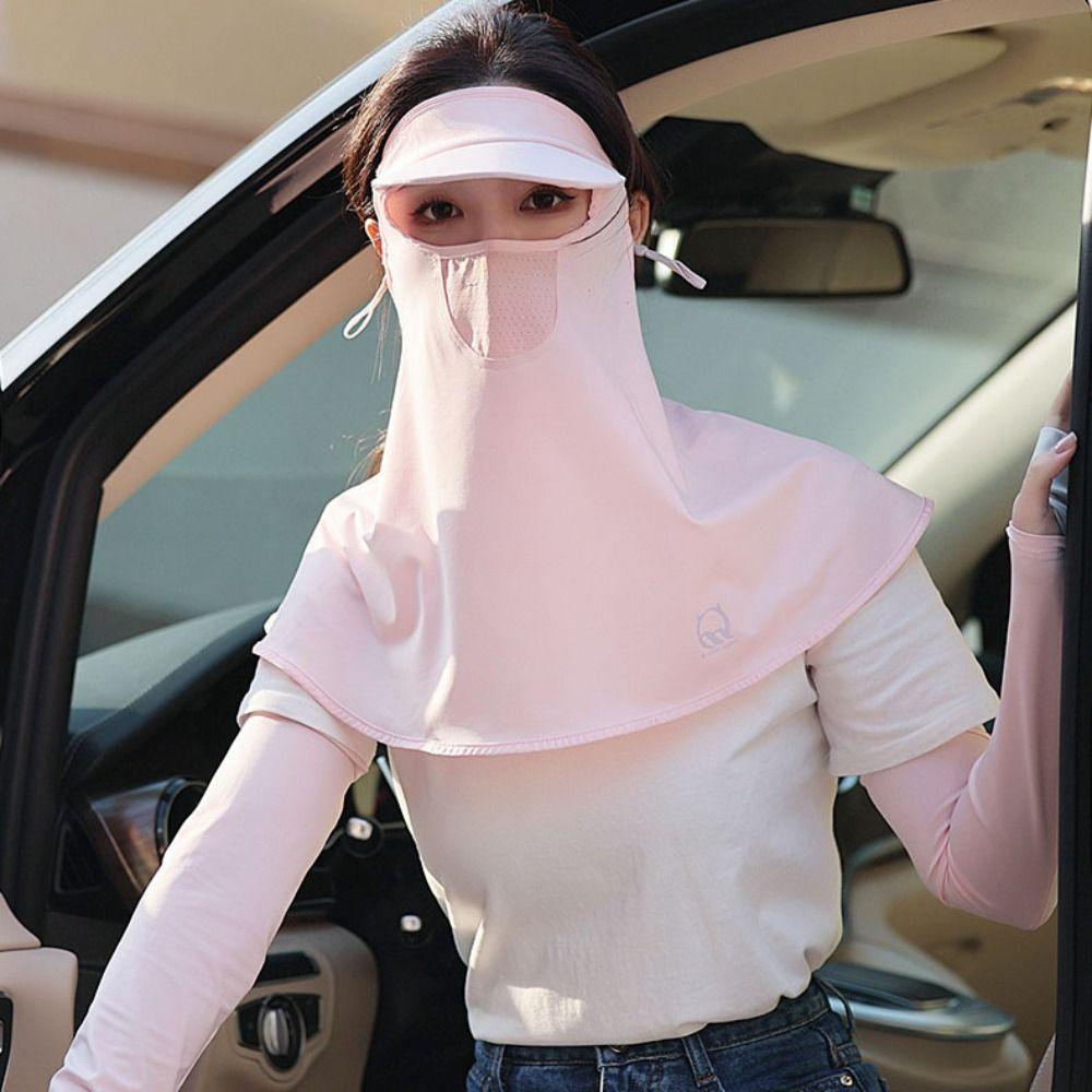 

Solid Color Sunscreen Face Cover Dustproof UV Protection Veil Adjustable Ice Silk Mask Hiking