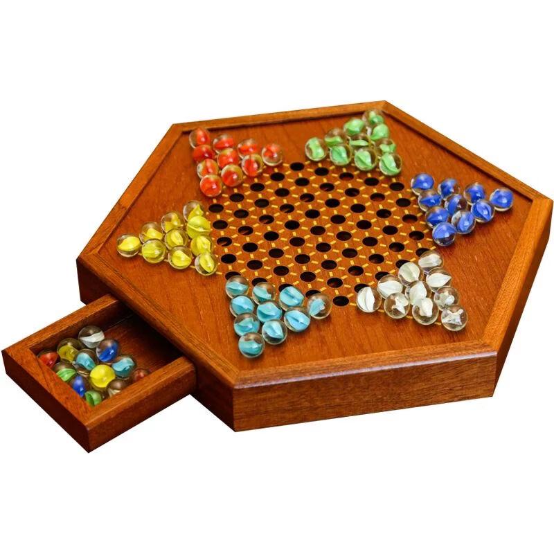 Wooden Chinese Checkers & Marbles Game Set
