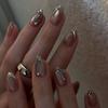 24Pcs Long French Flame False Nails Dark Star Moon Almond Stiletto Ballerina False Nails Press on Nails Fake Nails DIY Manicure