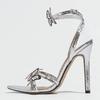 Silver Butterfly-knot Ankle Strap Woman Sandals Elegant Pointed Toe Women Thin High Heels 2025 Sexy Wedding Party Women Pumps