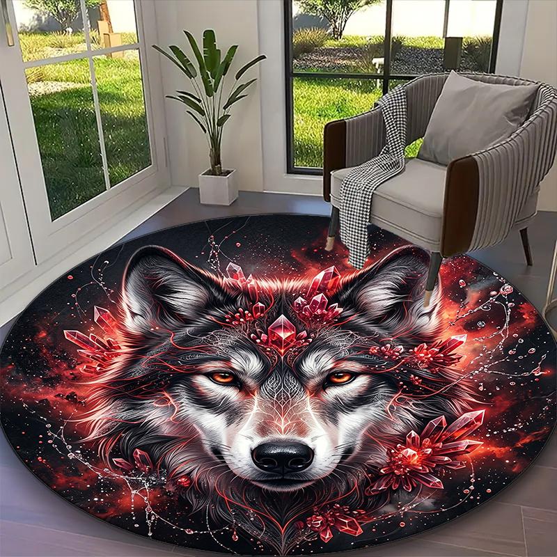 1pc Wolf Printed Chair Rug for Home Office Use, Living Room Kitchen Game Room Round Carpet