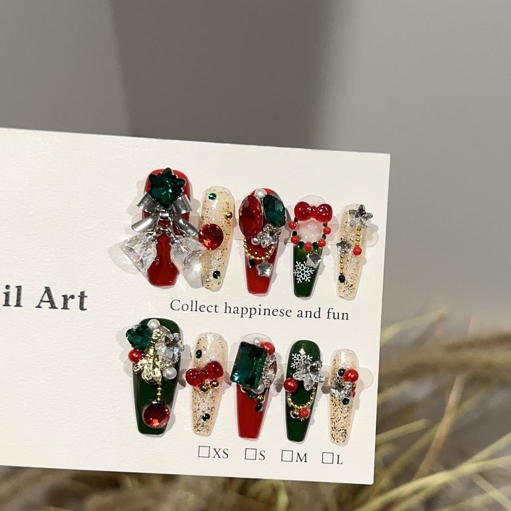 Christmas Coffin Press On Nails With Rhinestones Long Stiletto Fake Nails Reusable Acrylic False Nail Full Cover Glue On Nail Stick On Nail for Women