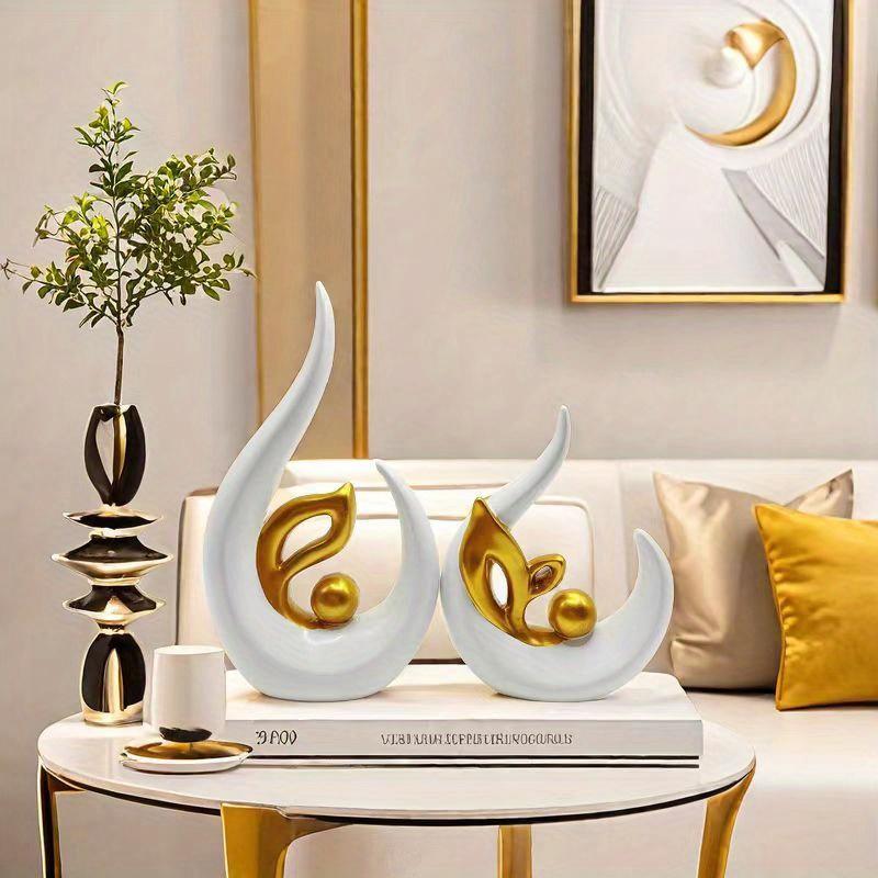 White Gold Home Decor Accent Ceramic Statue Abstract Sculptures Centerpieces Mid Century Modern Decor for Tables Coffee Table