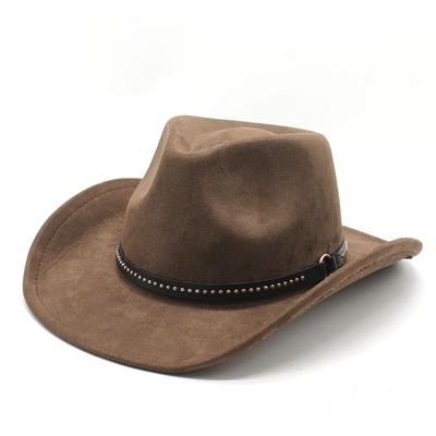 Chapéu de camurça chapéu de cowboy ocidental feminino chapéu de jazz com cinto de cabeça de touro masculino