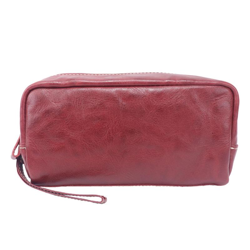 

Vegetable-Tanned Leather Pouch, Genuine Leather Handheld Organizer, Large Capacity Makeup Bag for Cosmetics, Keys & Accessories бордовий
