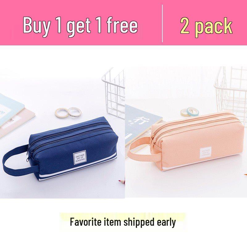 Ins Style Double Layer Canvas Pencil Case for Students - Simple, Creative Design with Zippers