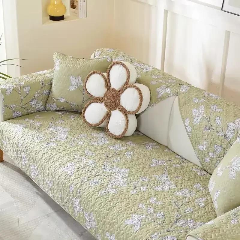 Living Room Embroidered Cotton Sofa Cover Thicken Non-Slip Couch Cushion Slipcover Soft Towel Blanket Home Decor