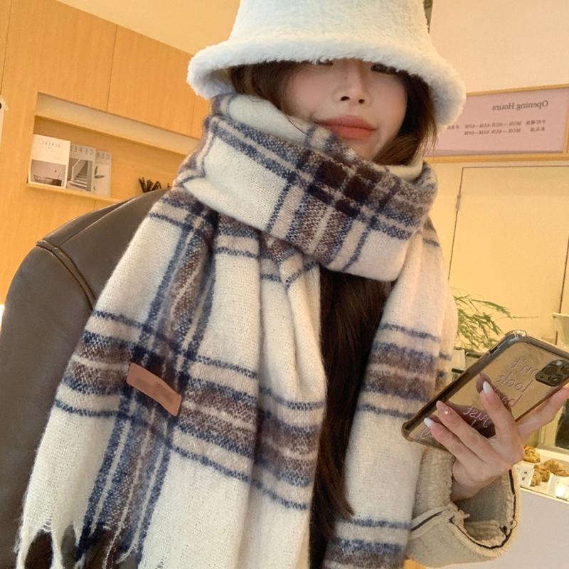 Knitted Scarf Headscarf Winter Women Men Preppy Plaid Tassel Warm Scarve Pashmina Mujer Femme Male Pareo Thick Wrap Shawl Unisex