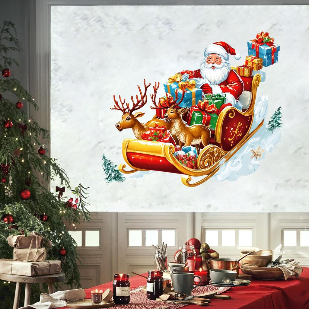 Christmas Reindeer Sleigh & Santa Claus Gift Wall Stickers for Home Decoration