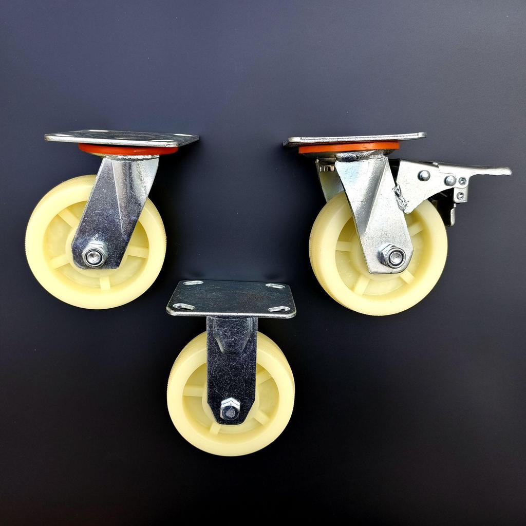 Heavy Duty Nylon Swivel and Fixed Caster Wheels with Brakes for Trolleys and Industrial Use