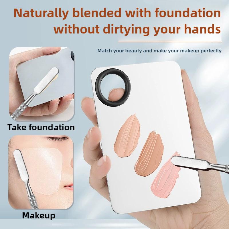 Four Pieces Ultra-thin Foundation Brushes Makeup Mixing Palette with Spatula Flat Face Brush Makeup Puff Beauty Makeup Tools