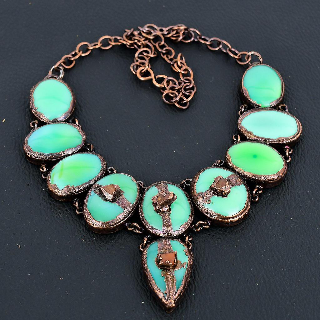 Green Chalcedony Necklace, Copper Electroformed Necklace Handmade Gemstone Jewelry, Gifts For Wife Brand New Necklace
