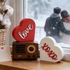 2PCS Valentine's Day Wooden Sign Decoration Heart Shaped Table Centerpieces Desktop Ornament Home Couple Love Crafts