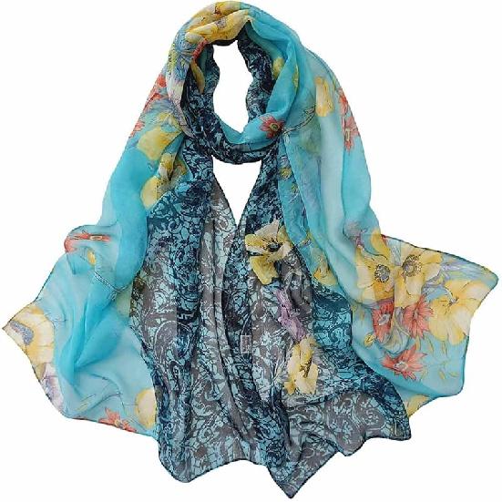 Pokeedioty Scarfs for Women Lightweight Fashion Floral Pattern Sheer Scarfs Shawl Wrap Scarves
