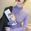 In Stock Autumn Winter Korean Womens Semi High Neck Solid Pullover Base Layer Multi Color Slimming Cutout Knit Sweater