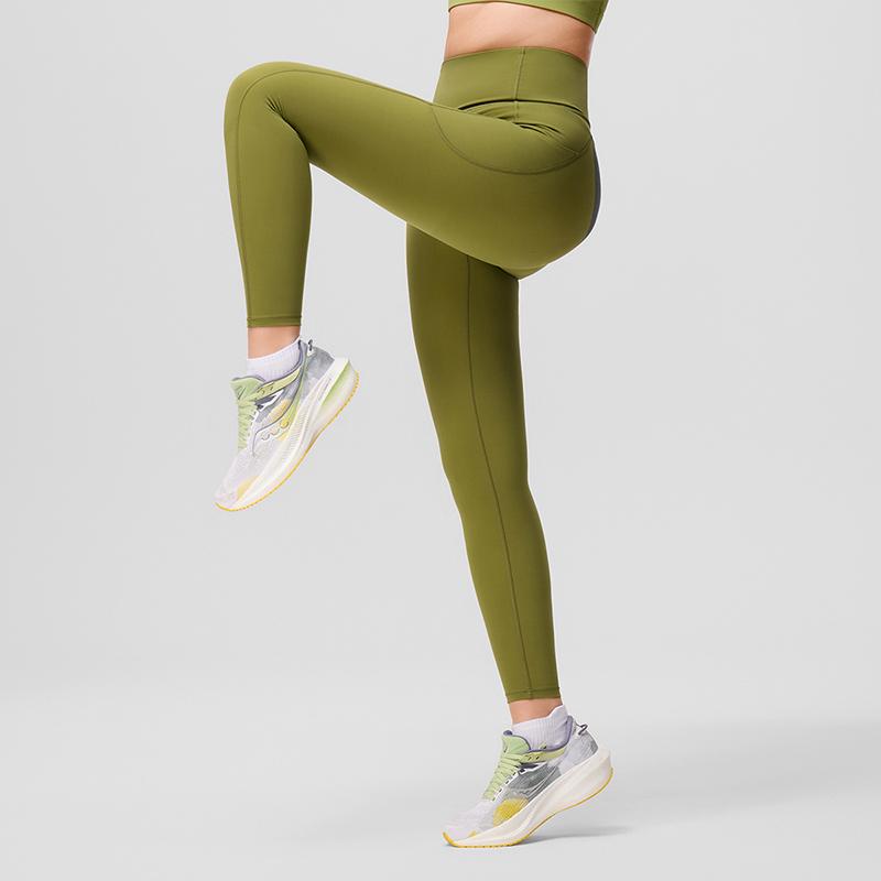 SAUCONY Solid Color Straight Leg Fitness Leggings Women Leggings Light-Yellow Army-Green SC1230002DY-GE69