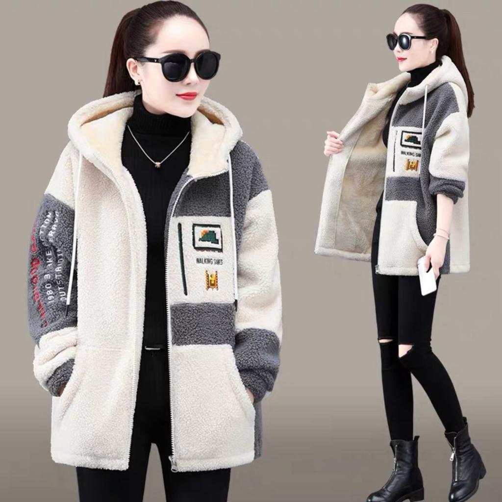 Women's Hooded Long Sleeve Loose Fit Casual Open Front Fleece Jacket Outerwear Coat