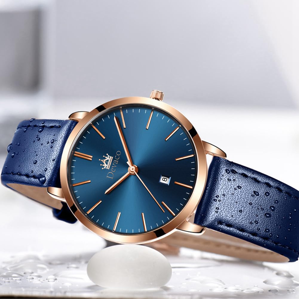 Women's Watch blue stylish waterproof ultra-thin leather strap analog simple dial easy-to-read fashion thin high school student watch for women