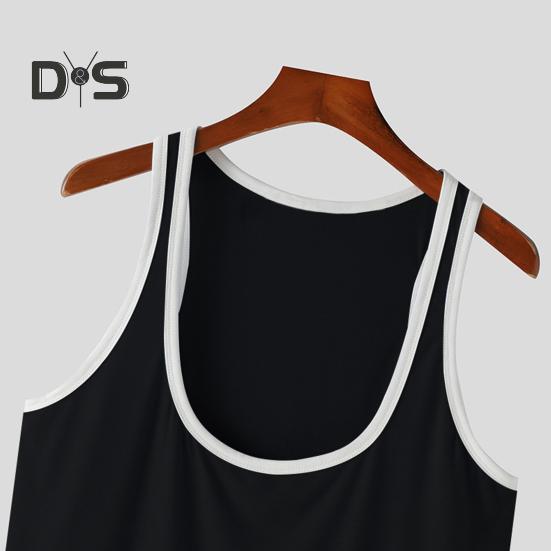 Herren Sportweste Tiefer U-förmiger Kragen Breite Träger Ärmellose Tanktops Patchwork Farbe Lockere Passform Lässige Vielseitige Weste