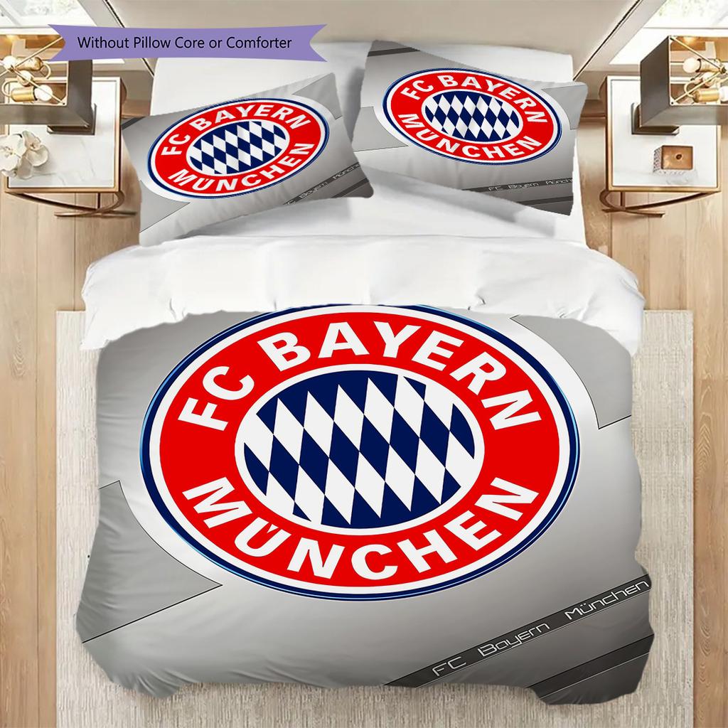 FC Bayern München Muster Bettwäsche Steppdecke Set Bettbezug Kissenbezug Heimdekoration Geburtstagsgeschenk (1 Bettbezug + 2 Kissenbezüge, ohne Füllung)