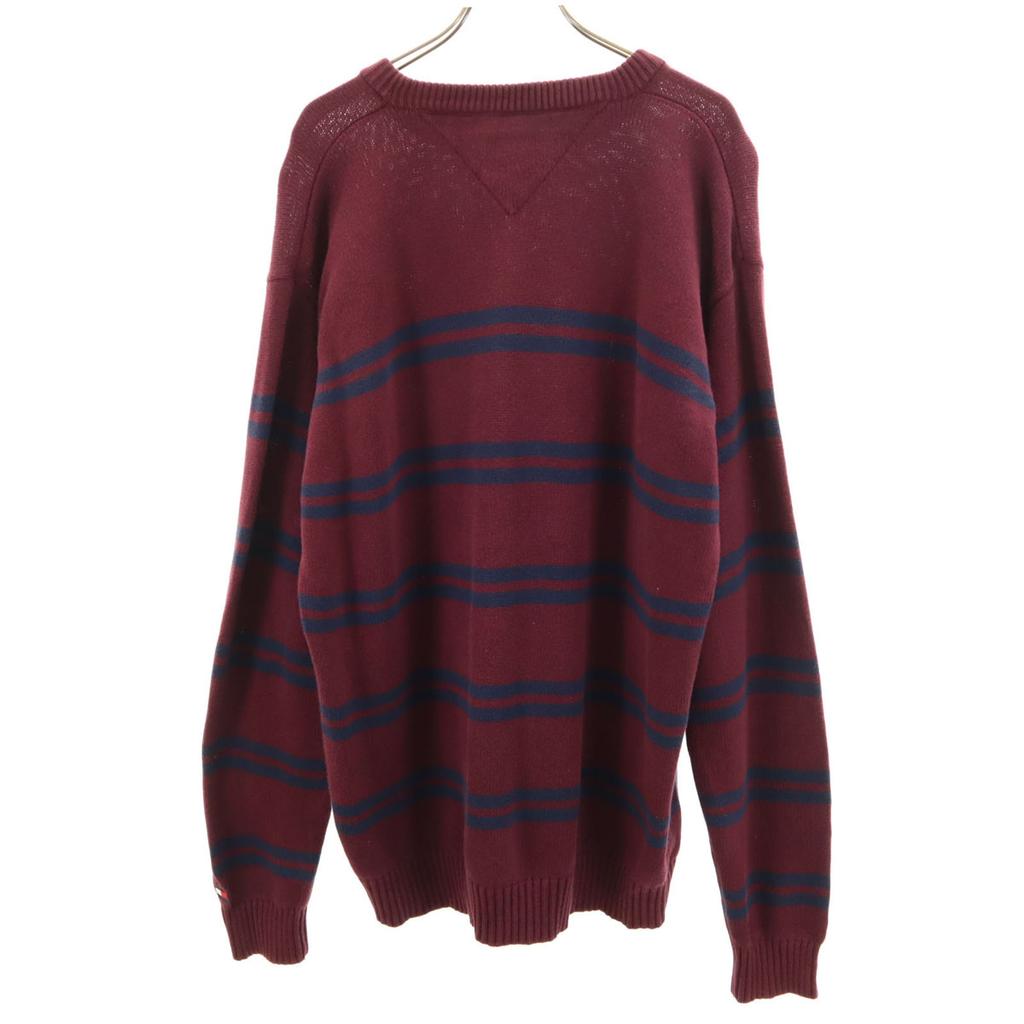 TOMMY HILFIGER 90s Old Border Pattern Long sleeve sweater M Burgundy Men's Used