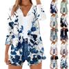 Damen leichter Strickjacke Druck Langarm V-Ausschnitt Hemd Mit Tasche Oberteil